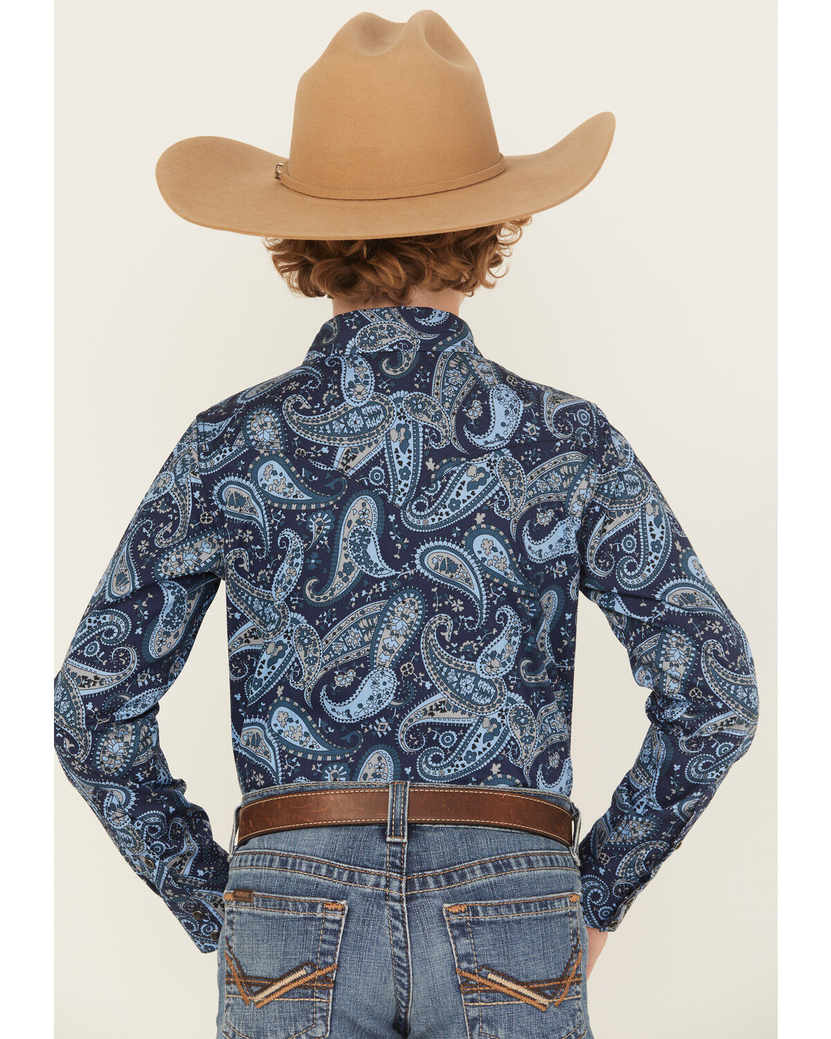 Image #4 - Cody James Boys' Westward Paisley Print Long Sleeve Snap Western Shirt, Navy, hi-res