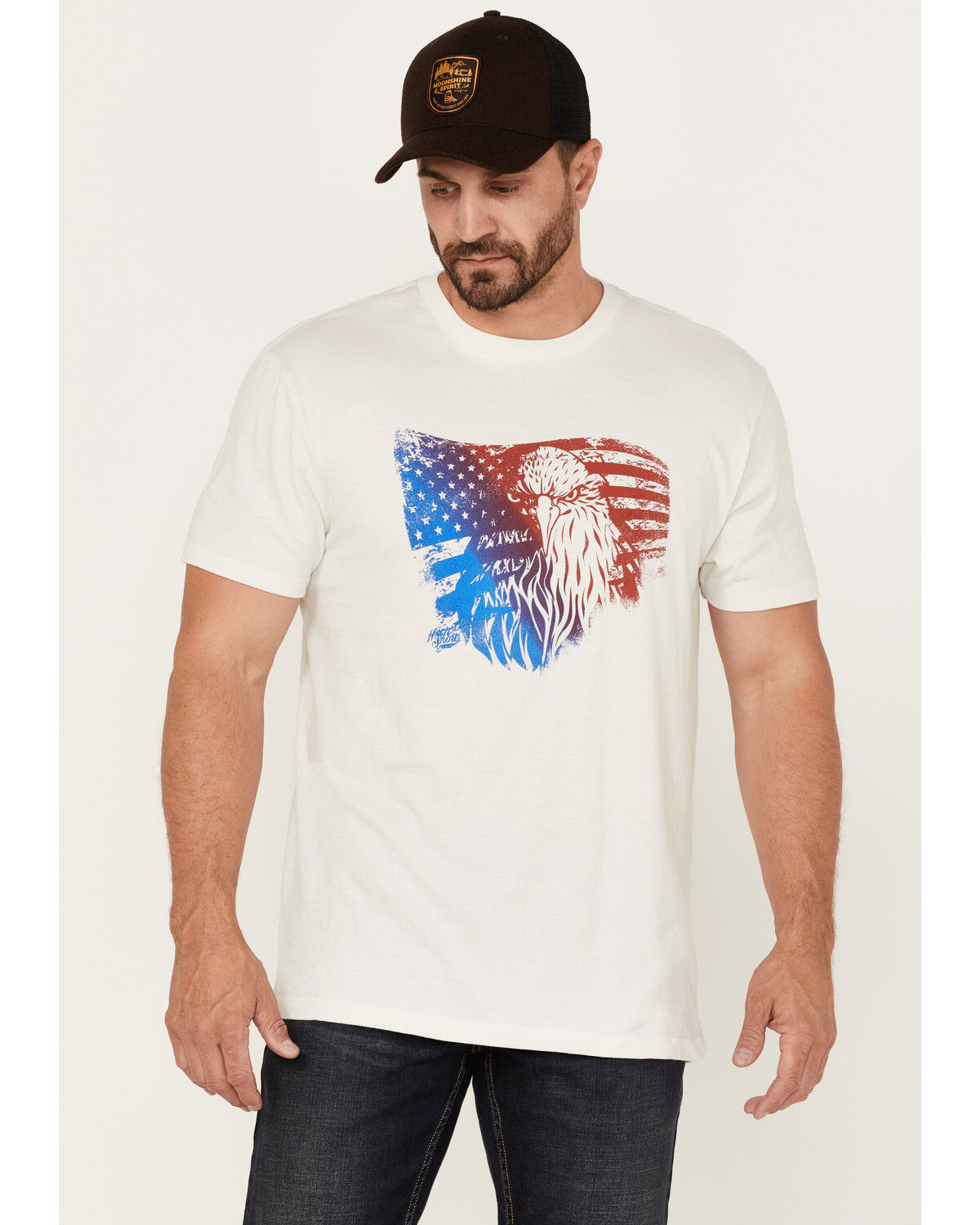 Image #1 - Moonshine Spirit Men's Blender Eagle Flag Graphic Short Sleeve T-Shirt, Cream, hi-res