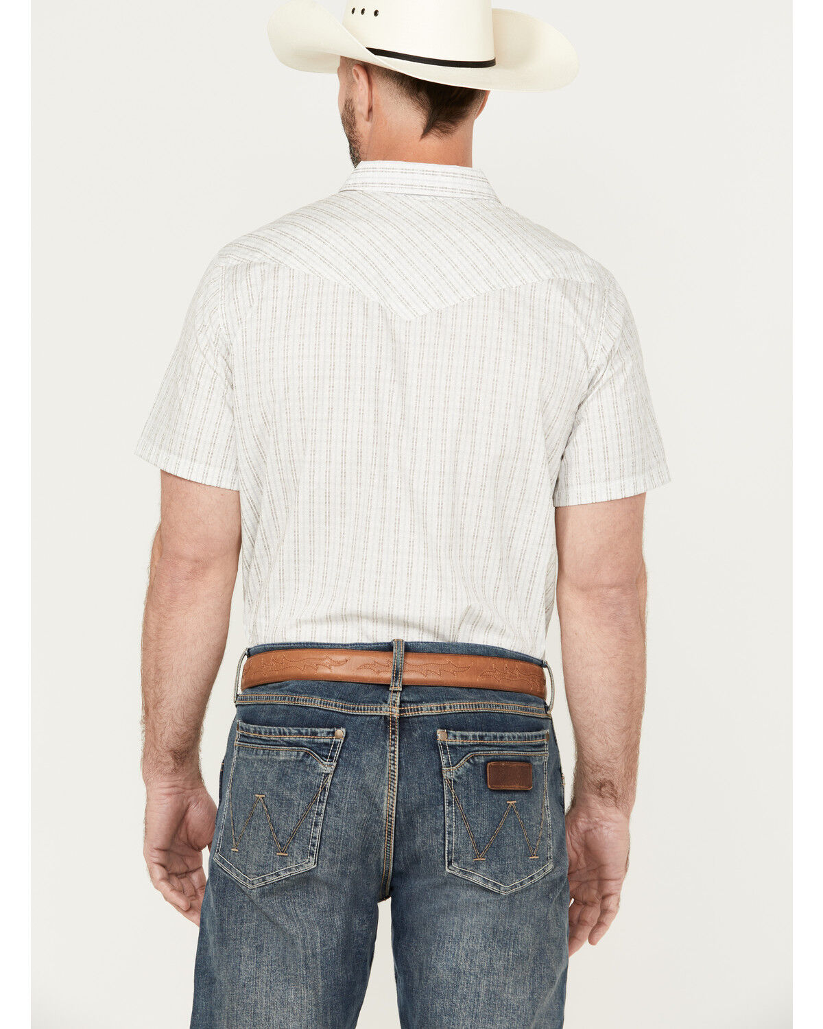 Image #4 - Cody James Men's Plaid Print Short Sleeve Snap Western Shirt, Cream, hi-res