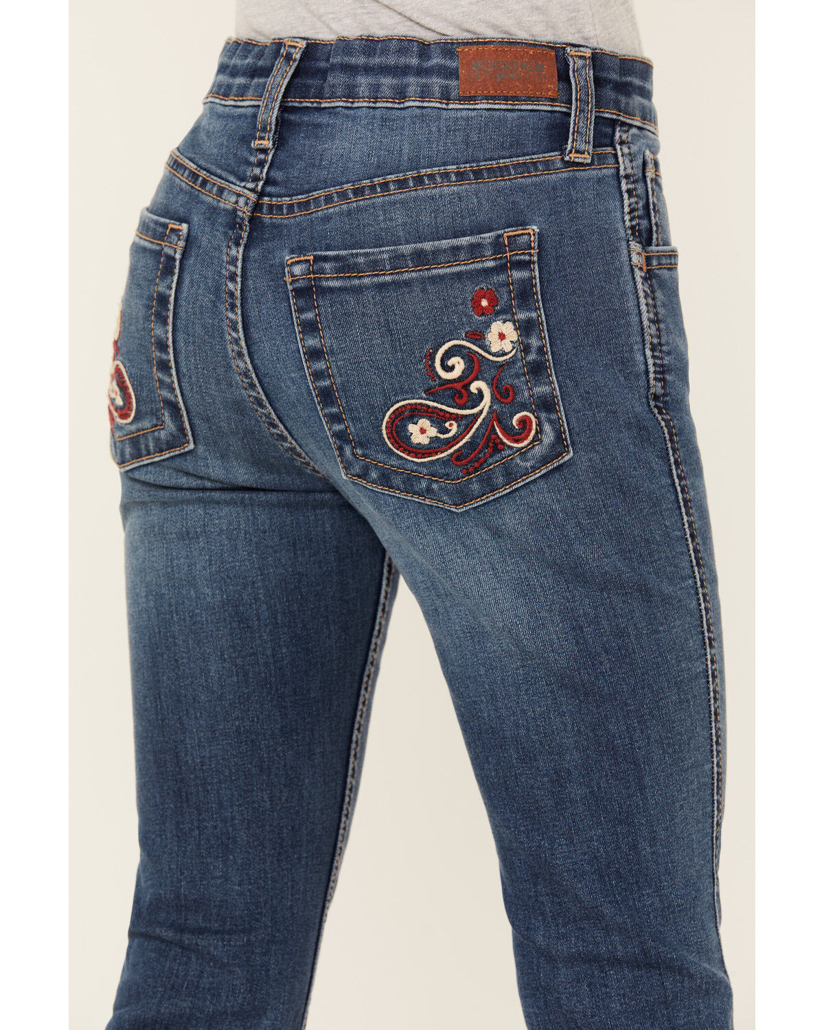 Image #2 - Shyanne Girls' Maren Medium Wash Embroidered Pocket Bootcut Comfort Stretch Denim Jeans, Medium Wash, hi-res