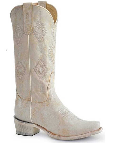 Image #1 - Roper Women's Southwestern Print Embossed Western Boots - Snip Toe, White, hi-res