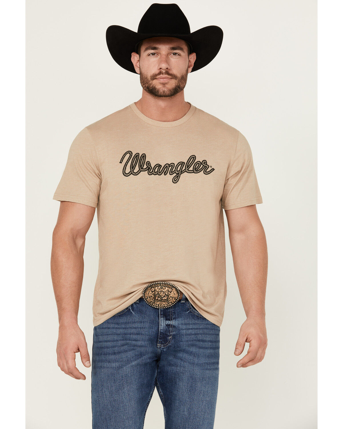 Image #1 - Wrangler Men's Rope Logo Short Sleeve Graphic Print T-Shirt, Tan, hi-res