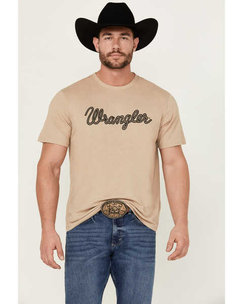 Image #1 - Wrangler Men's Rope Logo Short Sleeve Graphic Print T-Shirt , Tan, hi-res