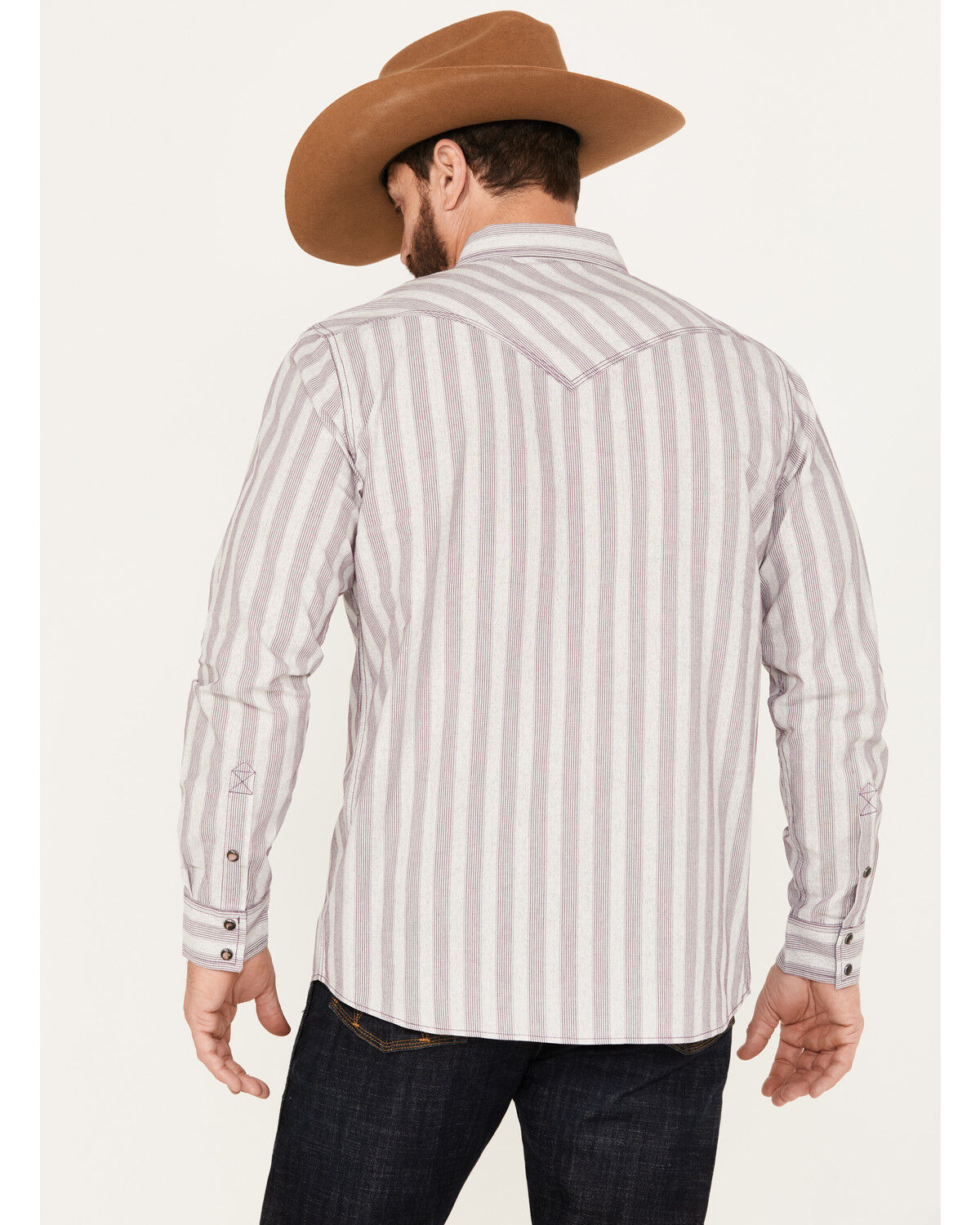 Image #4 - Moonshine Spirit Men's Cosmic Dobby Striped Long Sleeve Western Snap Shirt, Purple, hi-res