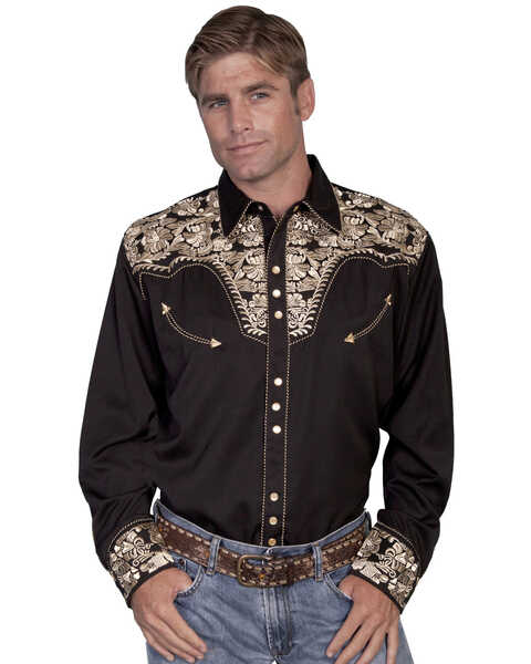 Scully Men's Embroidered Retro Western Shirt - Big & Tall, Gold, hi-res