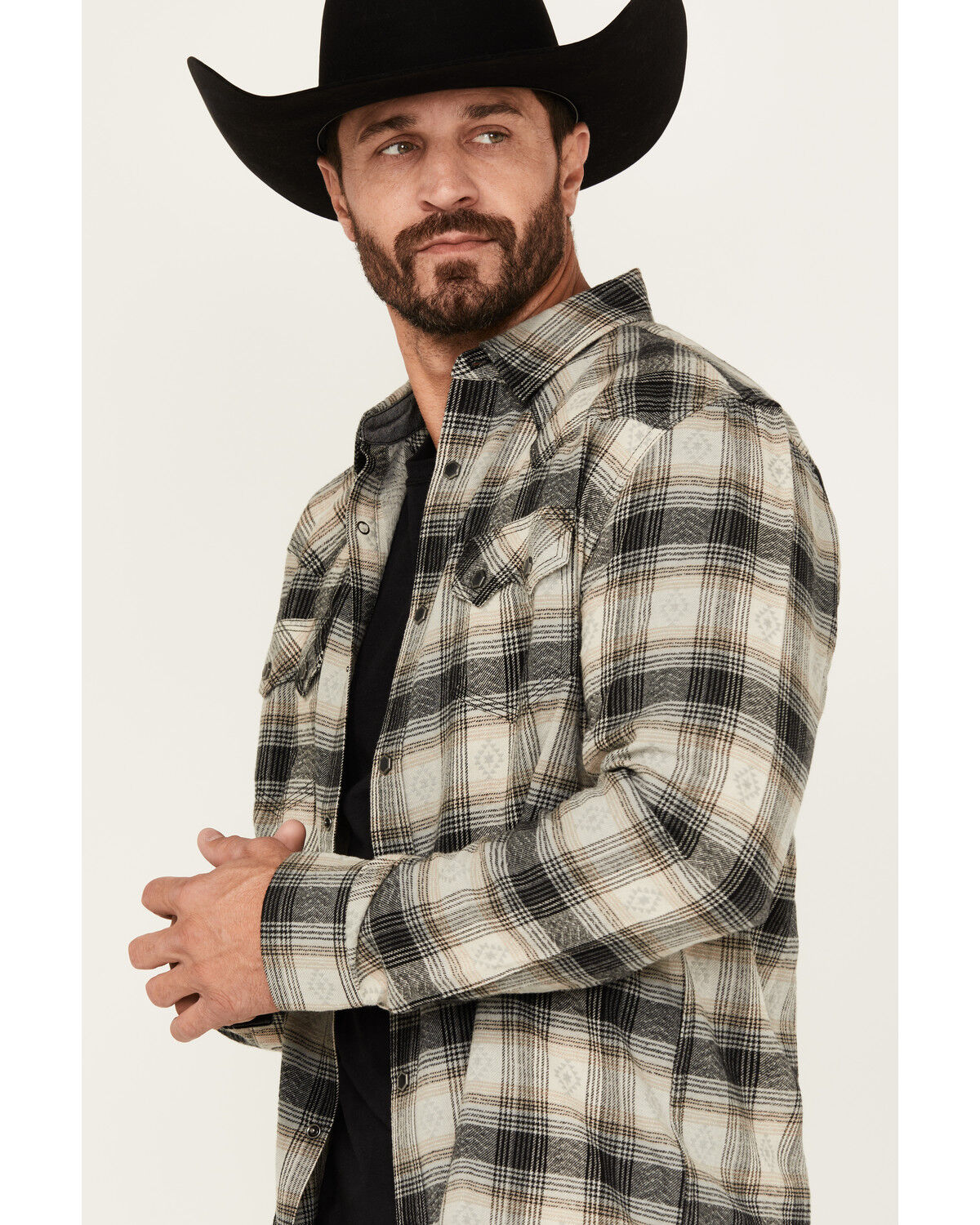 Image #2 - Moonshine Spirit Men's String Fellow Plaid Print Long Sleeve Snap Western Shirt, Grey, hi-res