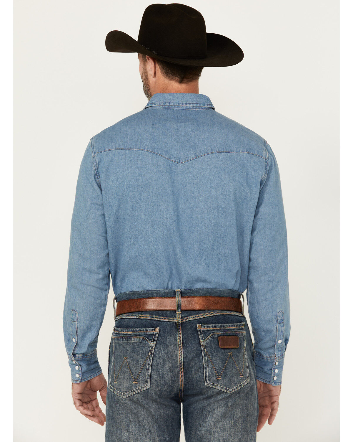 Image #4 - Wrangler Men's Stonewash Denim Long Sleeve Work Shirt, Stonewash, hi-res