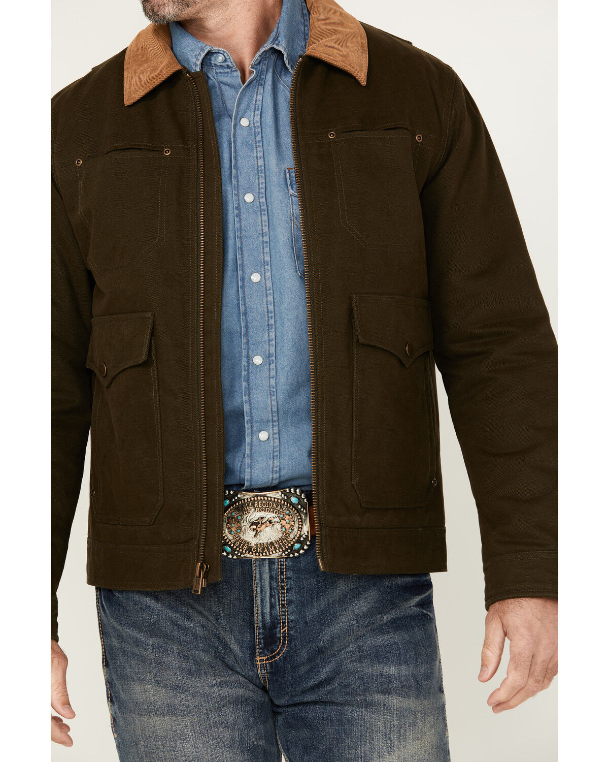 Image #3 - Pendleton Men's Carson City Solid Canvas Lined Zip-Up Jacket, Olive, hi-res