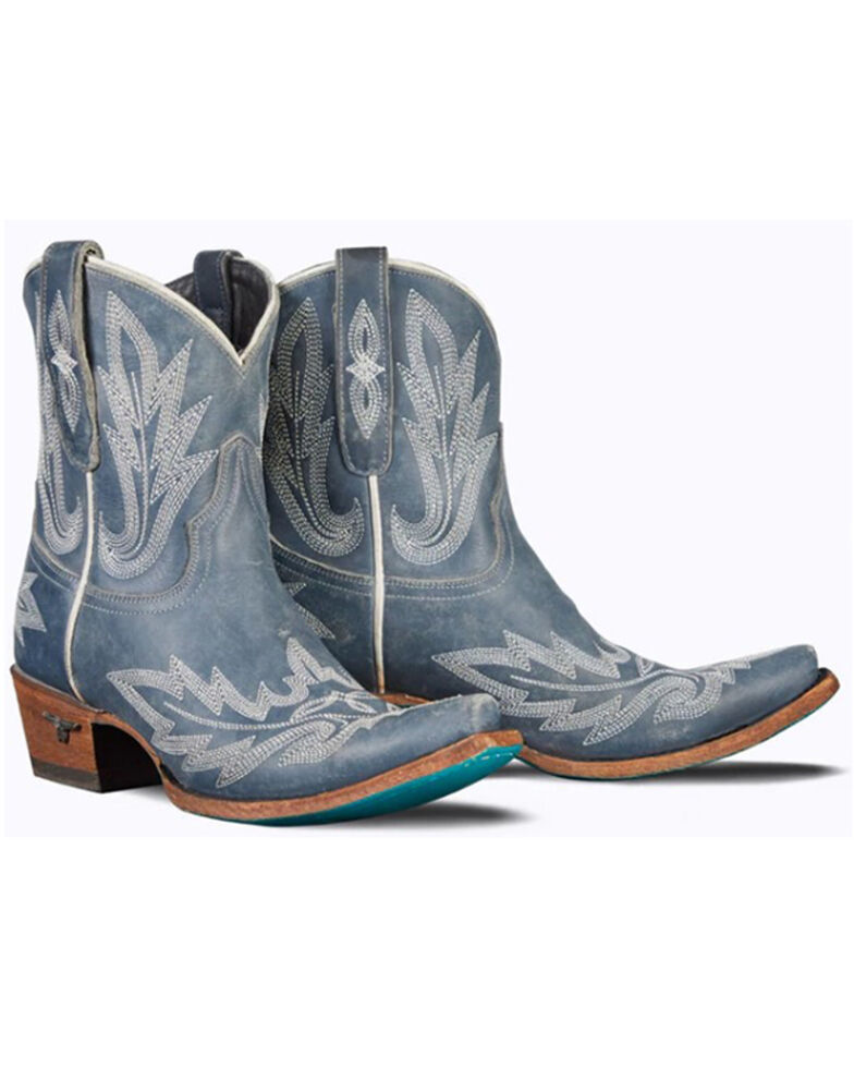 Lane Women's Lexington Distressed Western Fashion Booties - Snip Toe , Charcoal, hi-res