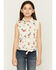 Image #1 - Shyanne Girls' Floral Print Sleeveless Snap Western Shirt, Oatmeal, hi-res