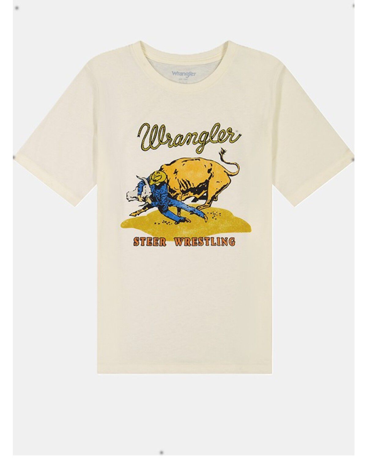 Image #1 - Wrangler Boys' Steer Wrestling Short Sleeve Graphic T-Shirt, Off White, hi-res