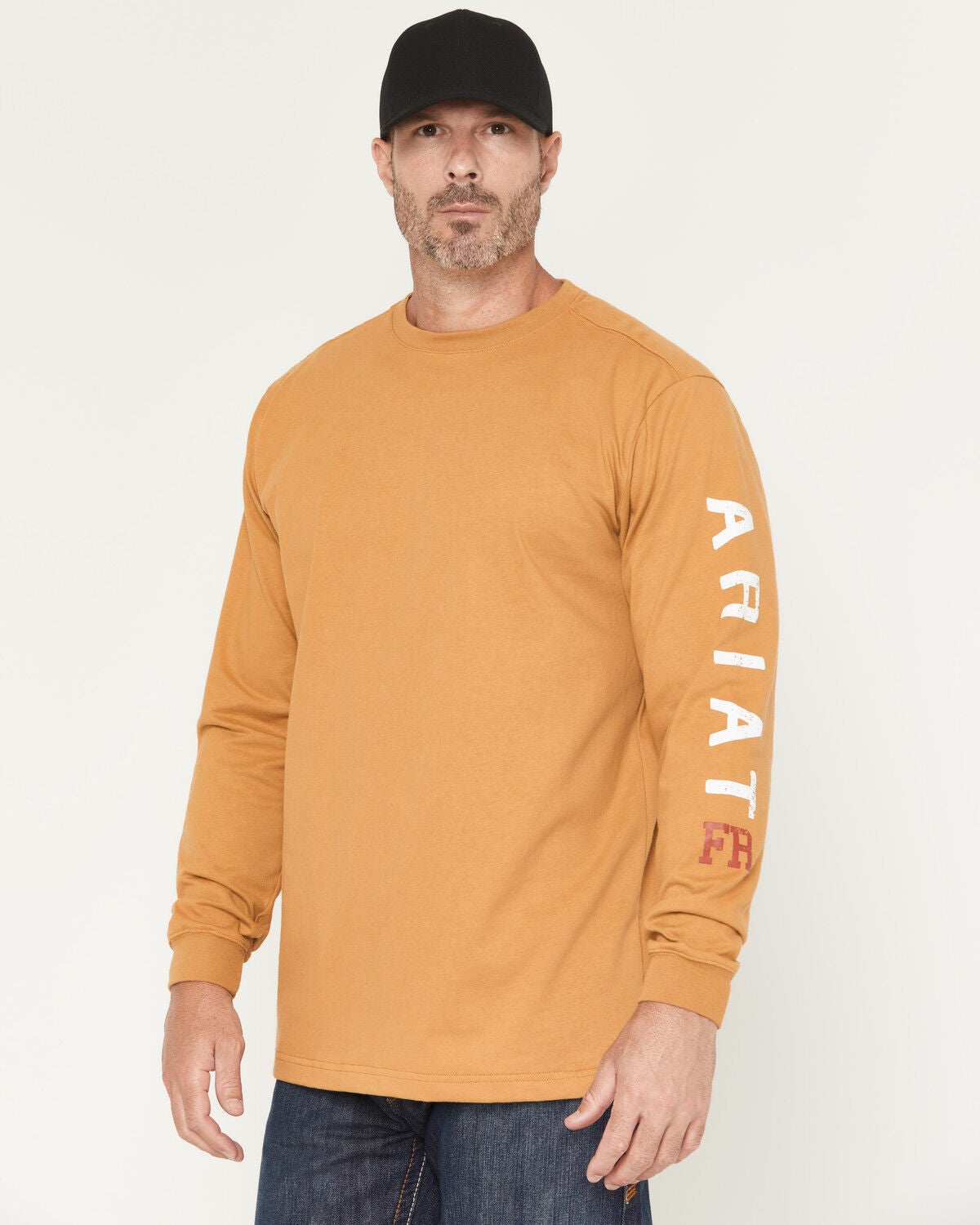 Image #2 - Ariat Men's FR Roughneck Skull Logo Long Sleeve Graphic Work Shirt, Mustard, hi-res