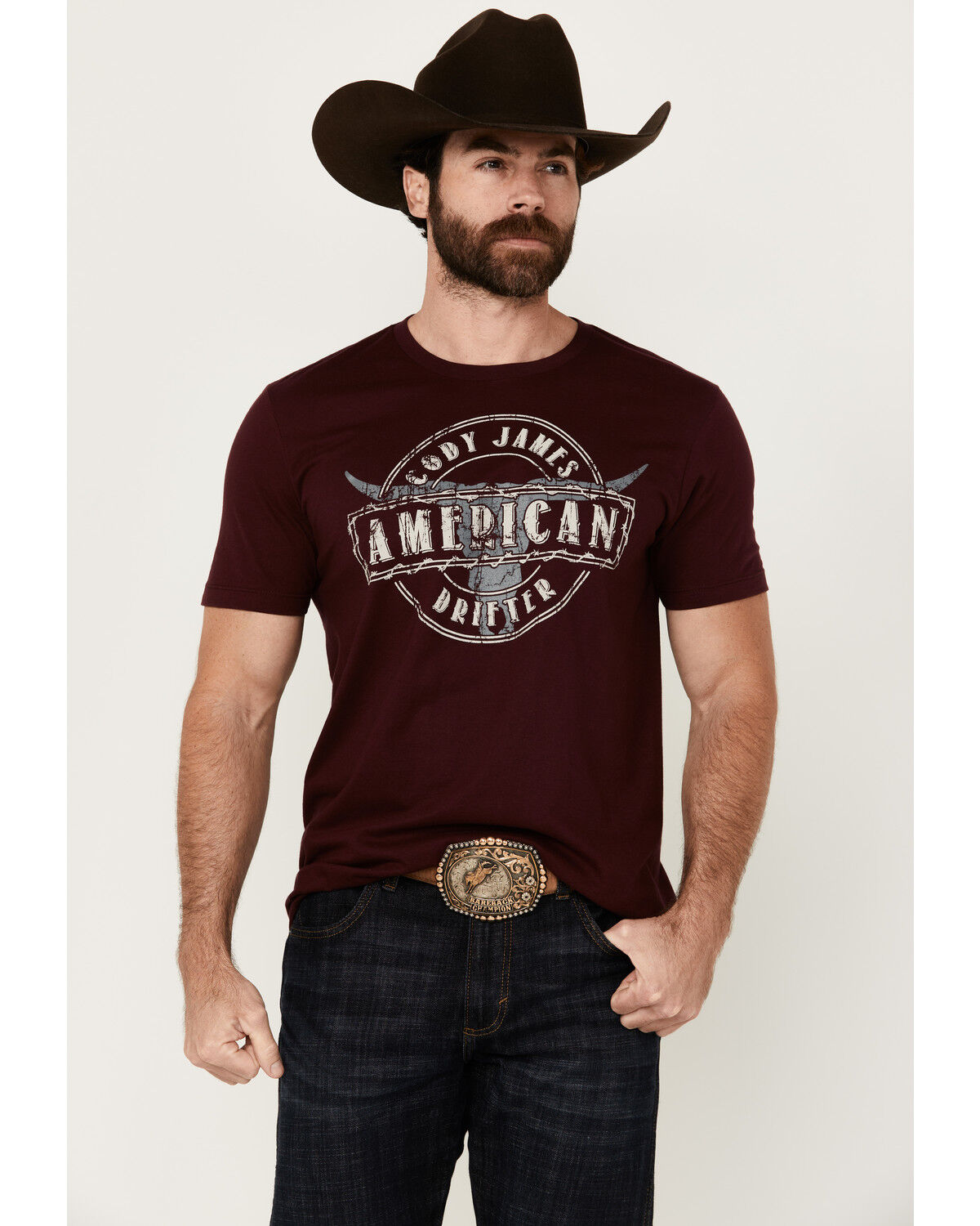 Image #1 - Cody James Men's Bull Banner Short Sleeve Graphic T-Shirt, Maroon, hi-res