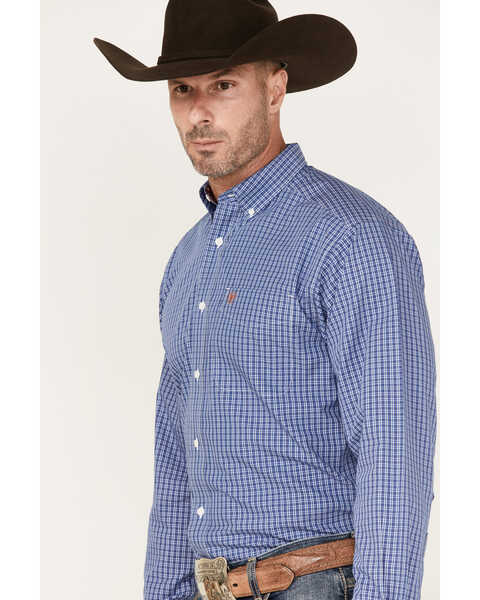 Image #2 - Ariat Men's Wrinkle Free Dash Small Plaid Print Long Sleeve Button Down Western Shirt , Blue, hi-res