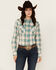 Image #1 - Wrangler Retro Women's Plaid Print Long Sleeve Snap Western Shirt, Teal, hi-res