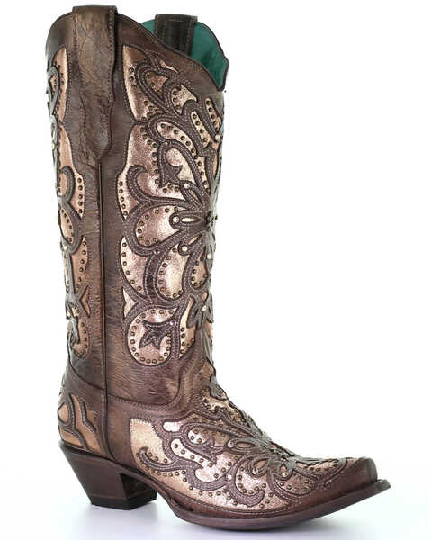 Corral Women's Brown Metallic Inlay Western Boots - Snip Toe, Brown, hi-res