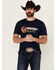 Image #1 - Wrangler Men's Boot Barn Exclusive Scenic Logo Short Sleeve Graphic T-Shirt, Navy, hi-res