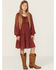 Image #1 - Shyanne Girls' Baby Down Bow Long Sleeve Mini Dress, Red, hi-res