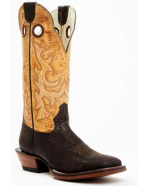 Image #1 - Hondo Boots Men's Bullhide Western Boots - Broad Square Toe, Brown, hi-res