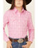 Panhandle Girls' Teepee Print Long Sleeve Western Shirt , Pink, hi-res