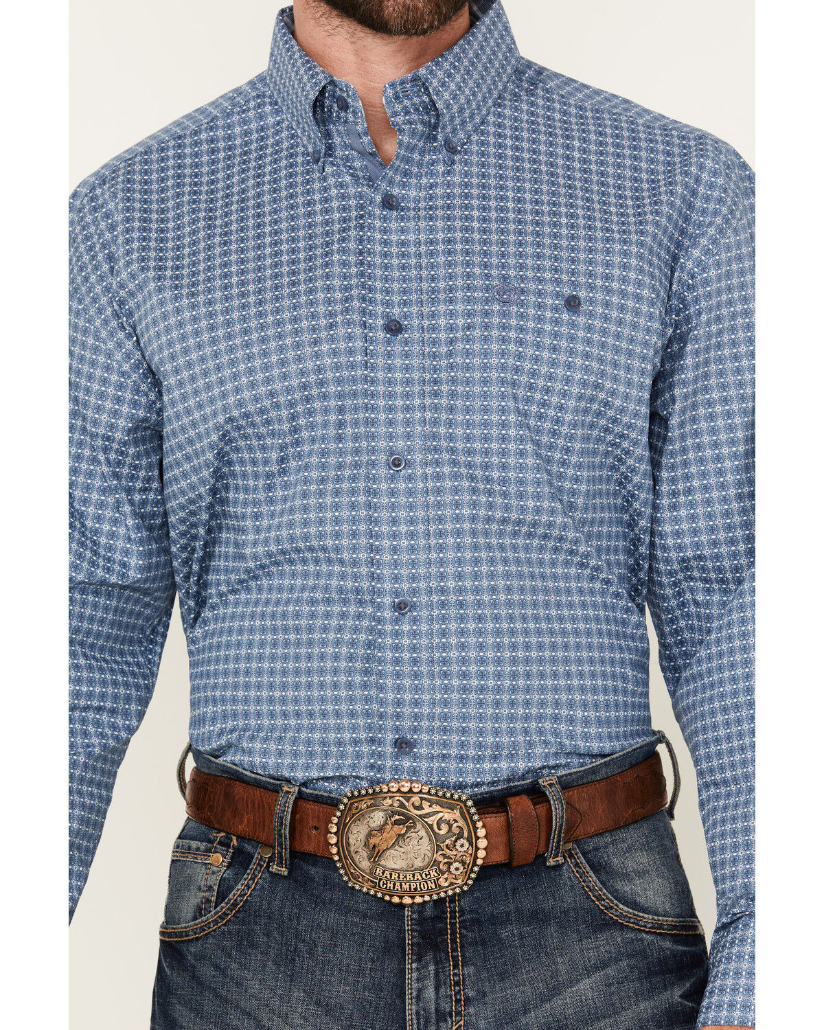 Image #3 - George Strait by Wrangler Men's Geo Print Long Sleeve Button-Down Stretch Western Shirt, Blue, hi-res
