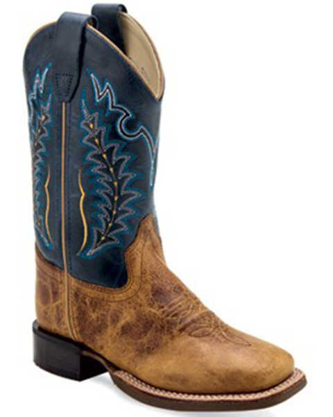 Image #1 - Old West Boys' Cactus Western Boots - Broad Square Toe, Navy, hi-res