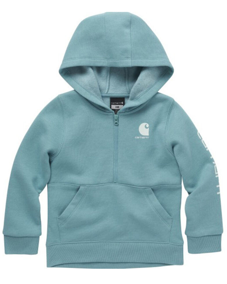 Carhartt Infant Girls' Fleece Long Sleeve Half Zip Hoodie, Teal, hi-res