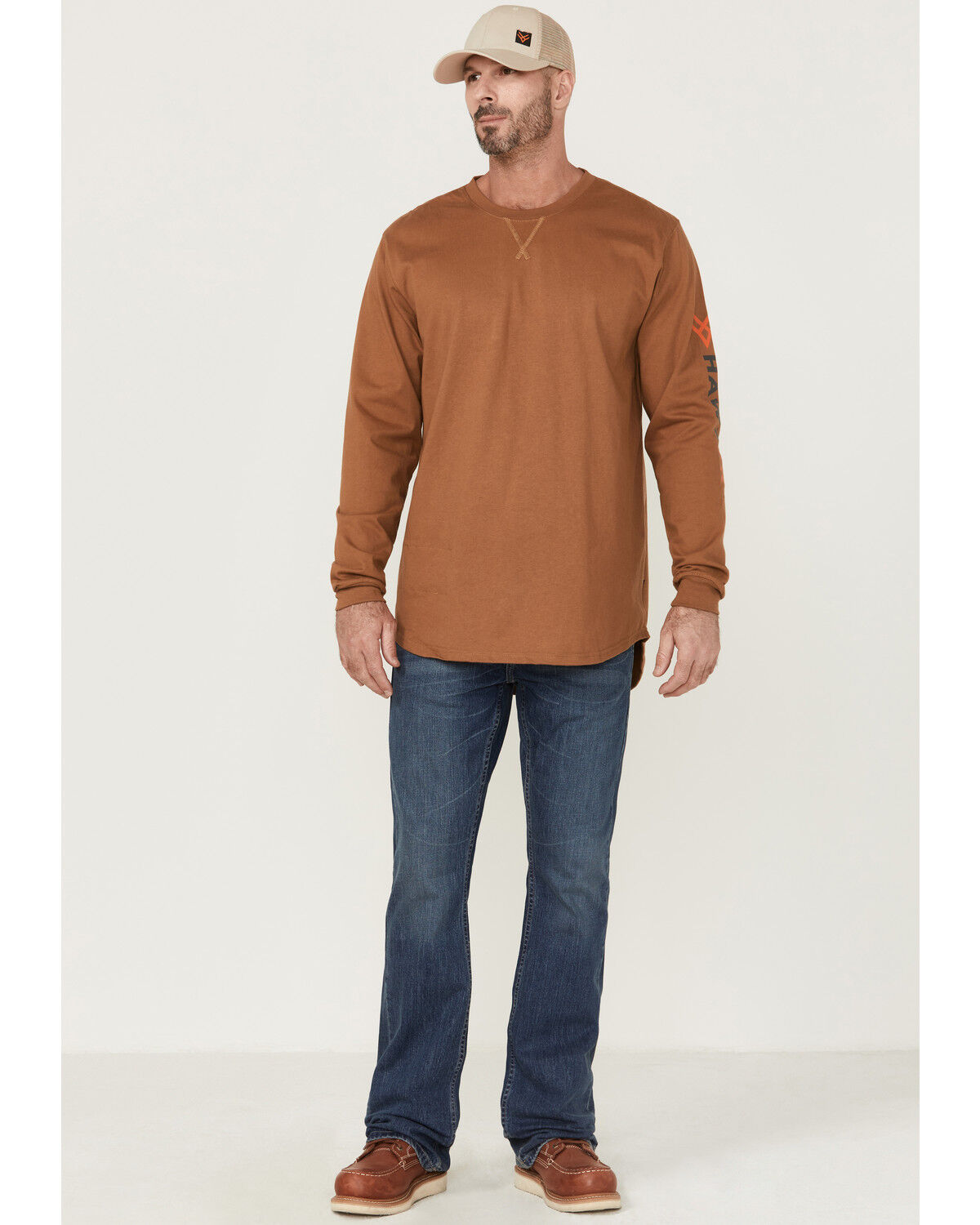 Image #2 - Hawx Men's FR Logo Long Sleeve Work T-Shirt, Russett, hi-res