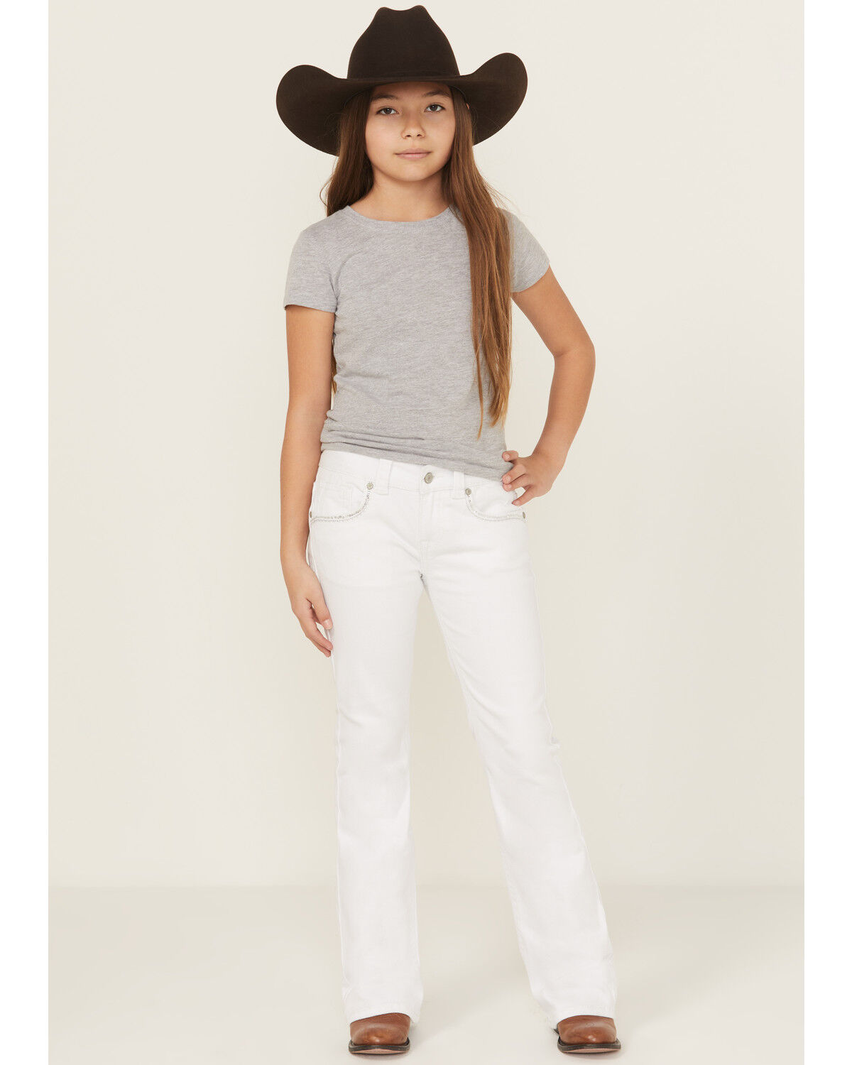 Image #1 - Shyanne Girls' Rhinestone Bootcut Stretch Denim Jeans, White, hi-res