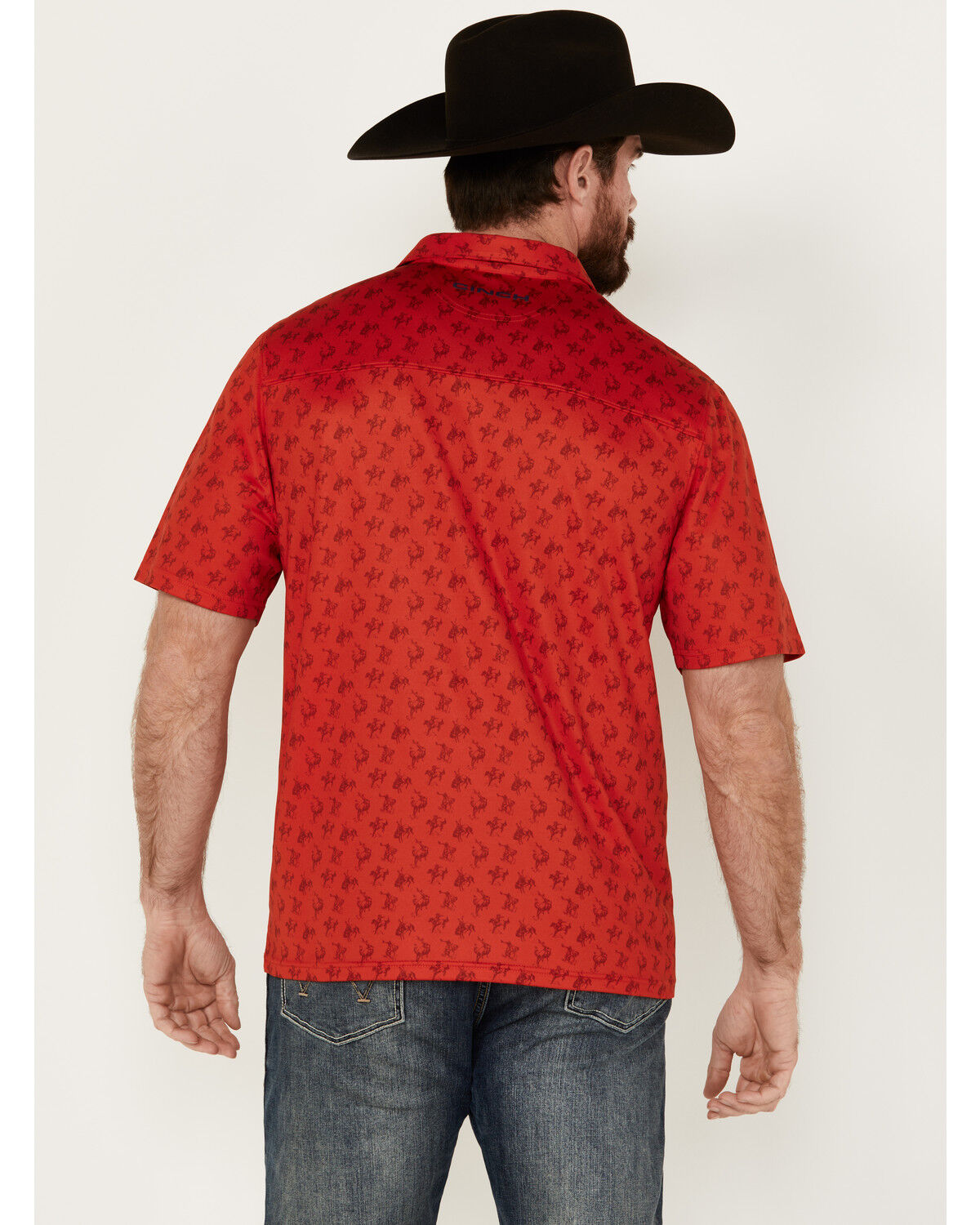 Image #4 - Cinch Men's ARENAFLEX® Cowboy Print Short Sleeve Performance Polo, Red, hi-res