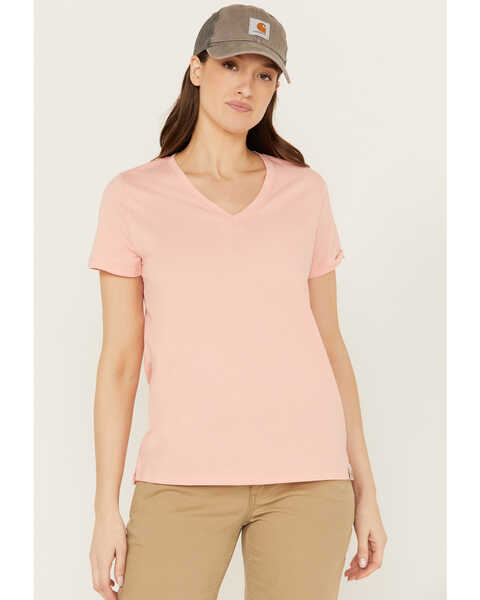 Image #1 - Carhartt Women's Relaxed Fit Lightweight Short Sleeve V Neck T-Shirt, Orange, hi-res