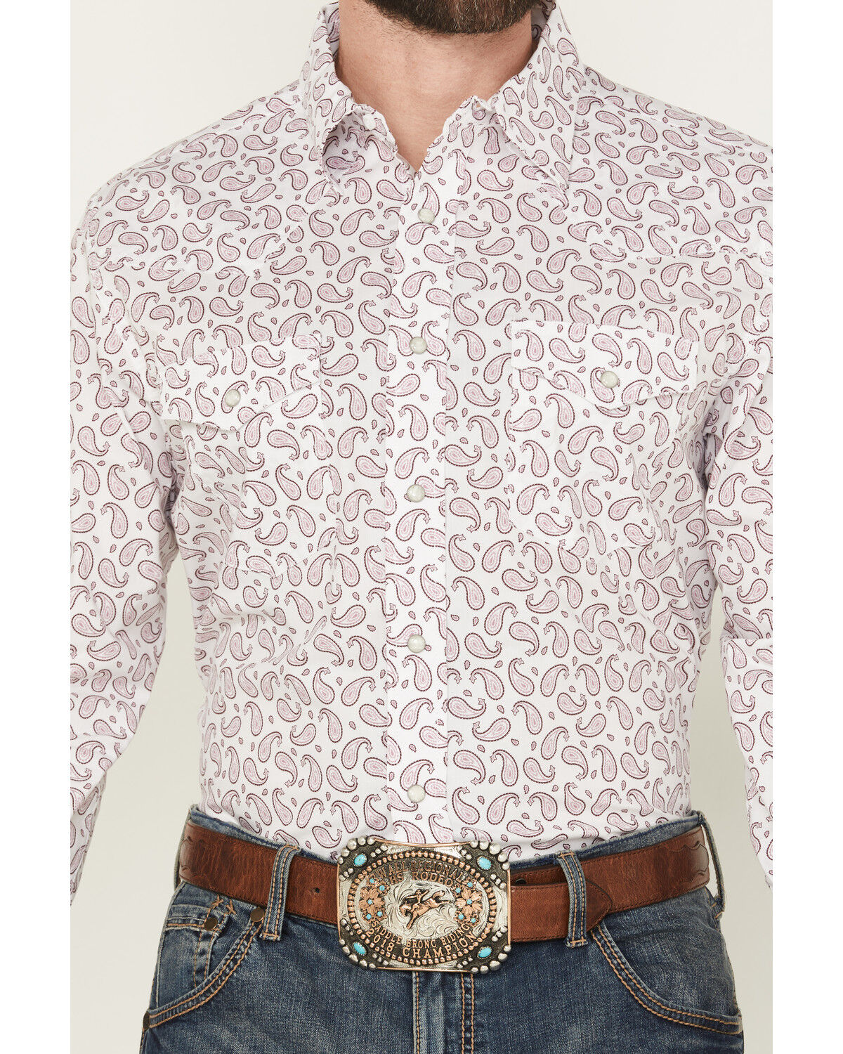 Image #3 - Wrangler Men's 20X Paisley Print Long Sleeve Snap Stretch Western Shirt - Tall, White, hi-res