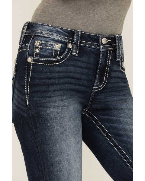 Image #4 - Miss Me Women's Dark Wash Mid Rise Wing Pocket Bootcut Stretch Denim Jeans , Dark Wash, hi-res