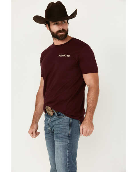 Image #4 - RANK 45® Men's Long Horn Logo Short Sleeve Graphic T-Shirt , Burgundy, hi-res