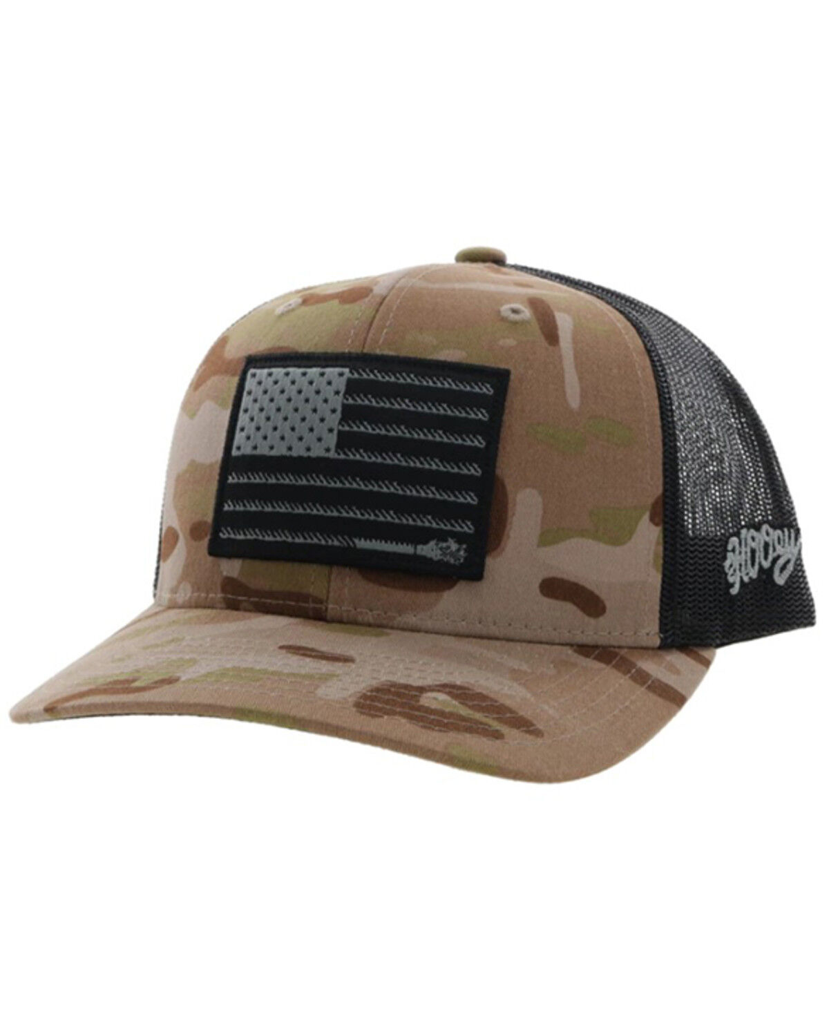 Image #1 - Hooey Men's Camo Liberty Roper Flag Patch Trucker Cap, Tan, hi-res