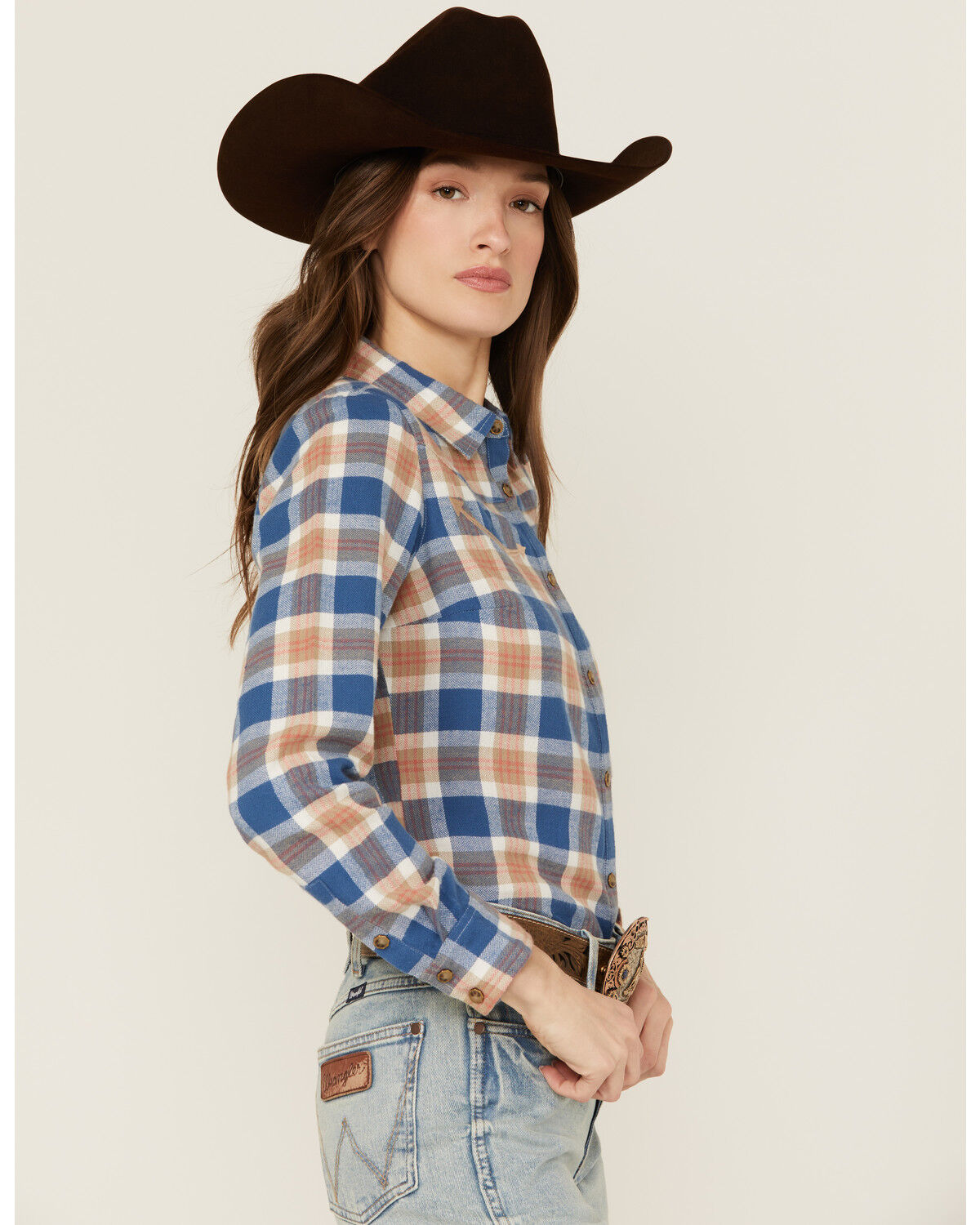 Image #2 - Shyanne Women's Plaid Print Long Sleeve Snap Flannel Shirt, Off White, hi-res