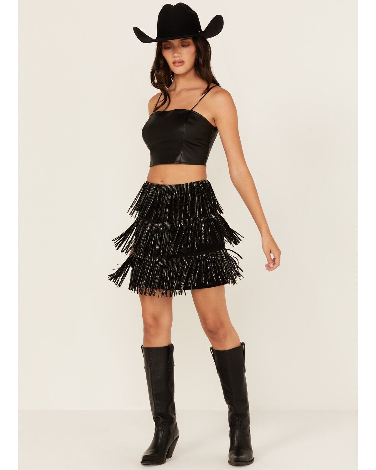 Dress Black Suede Fringe Mini Skirt Tiered Fringe Mini Skirt