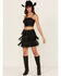 Image #1 - Fornia Women's Rhinestone Fringe Faux Suede Mini Skirt, Black, hi-res