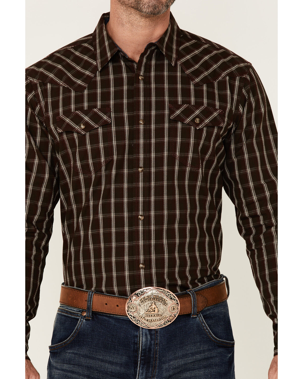 Image #3 - Moonshine Spirit Men's Mahogany Plaid Long Sleeve Snap Western Shirt, Burgundy, hi-res