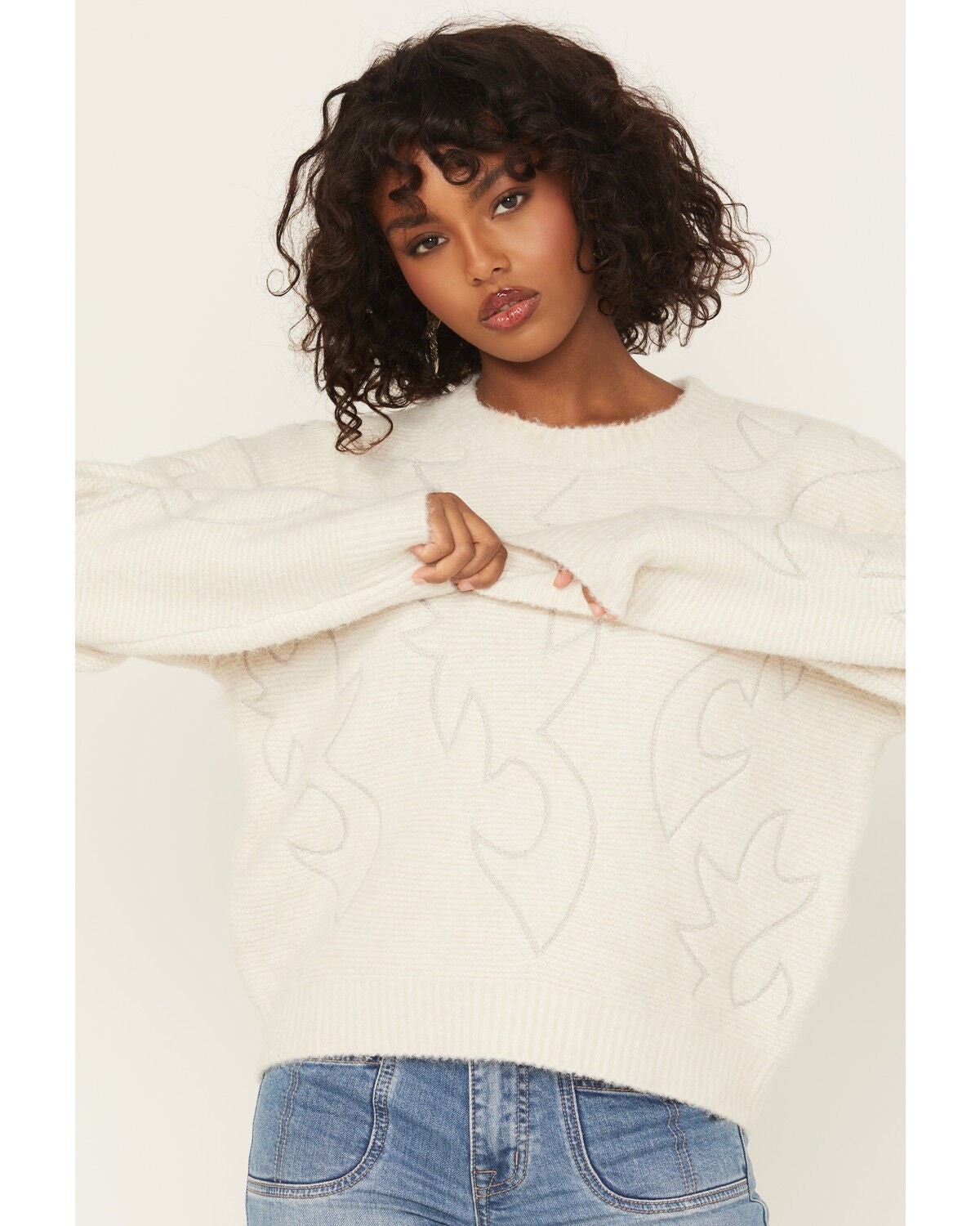 Image #1 - Blue B Women's Boot Stitch Sweater, Cream, hi-res