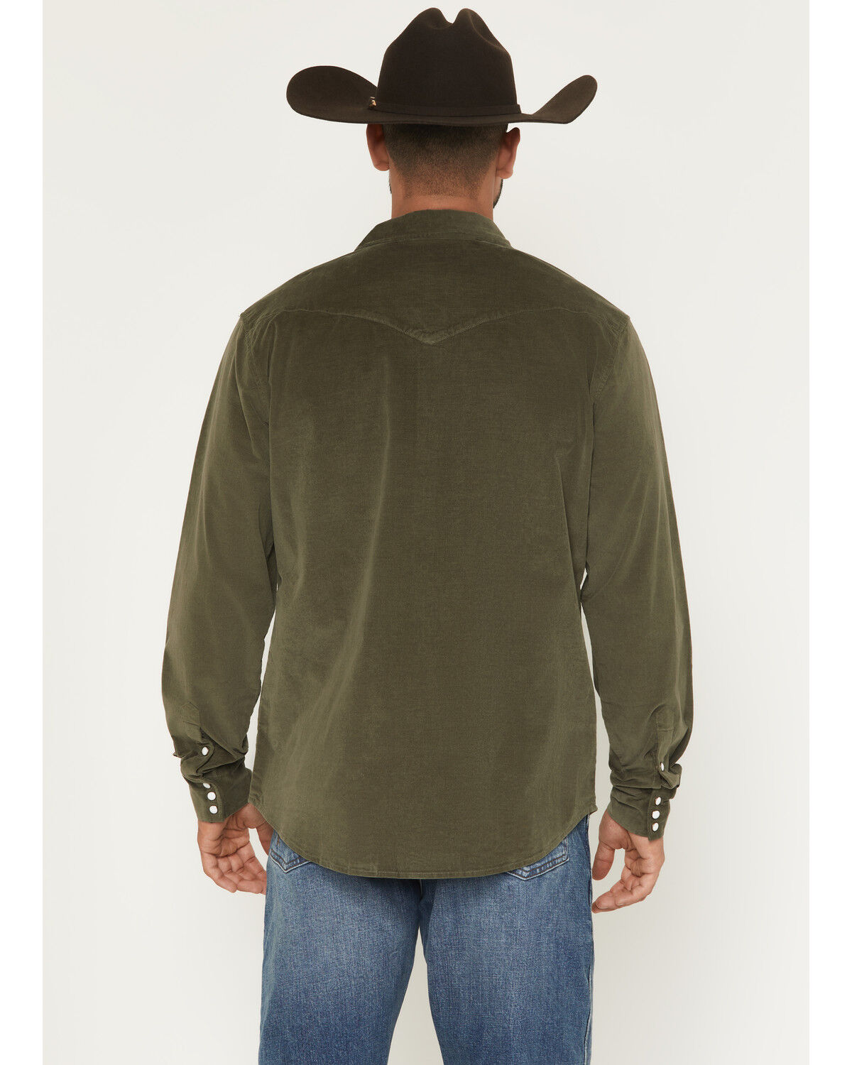 Image #4 - Sendero Provisions Men's Wyatt Corduroy Long Sleeve Snap Stretch Western Shirt, Olive, hi-res