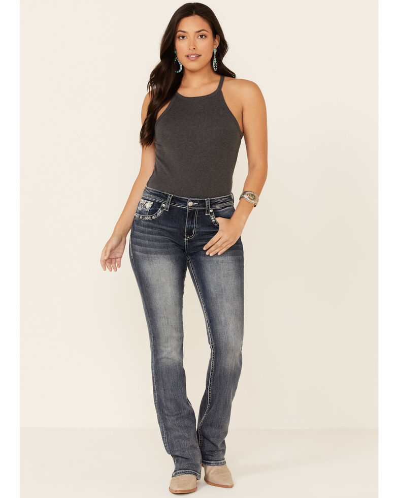 Grace in LA Women's Rose Gold Southwestern Bootcut Jeans, Blue, hi-res