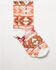 Image #1 - Boot Barn Women's Summer Western Print Crew Socks, Coral, hi-res