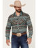 Image #1 - Rock & Roll Denim Men's Southwestern Stretch Long Sleeve Snap Shirt, Teal, hi-res