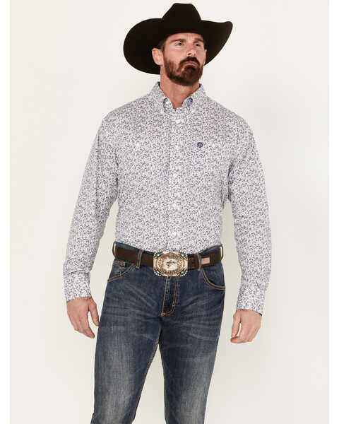 George Strait by Wrangler Men's Paisley Print Long Sleeve Button-Down Western Shirt, White, hi-res