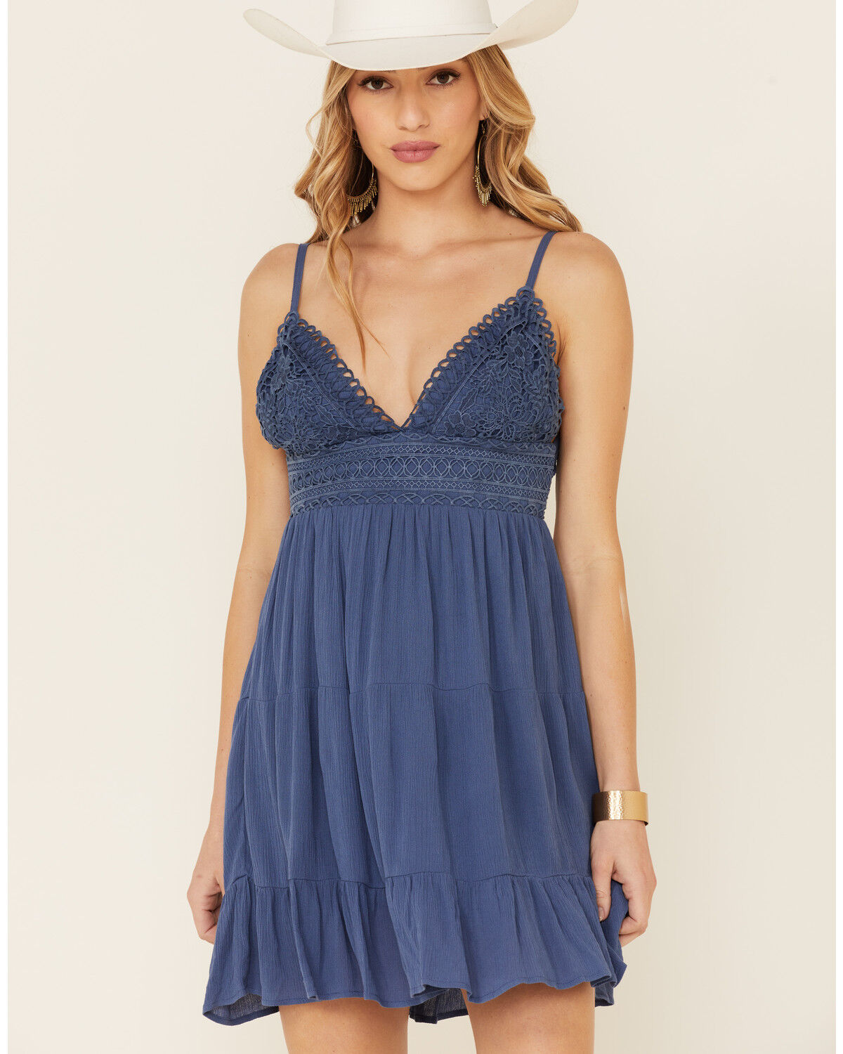 Image #1 - Tempted Women's Crochet Top Mini Dress, Blue, hi-res