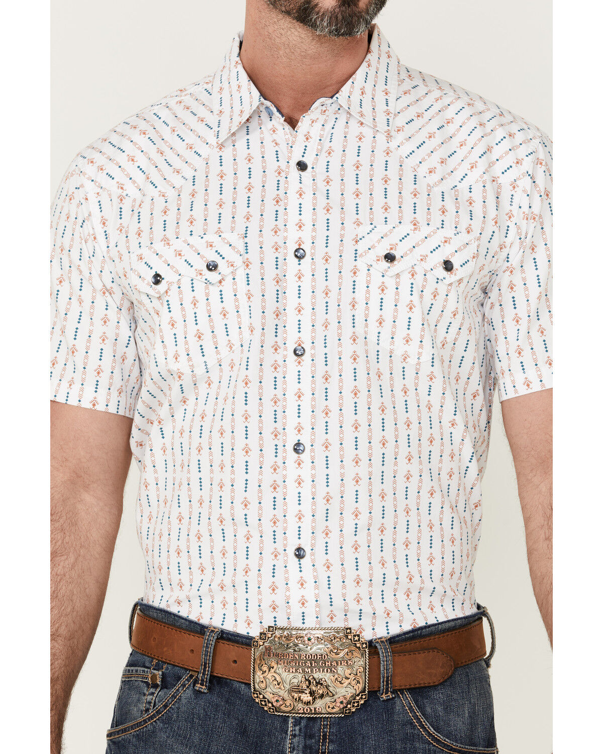 Image #3 - Moonshine Spirit Men's Cocopah Southwestern Print Short Sleeve Snap Western Shirt, White, hi-res