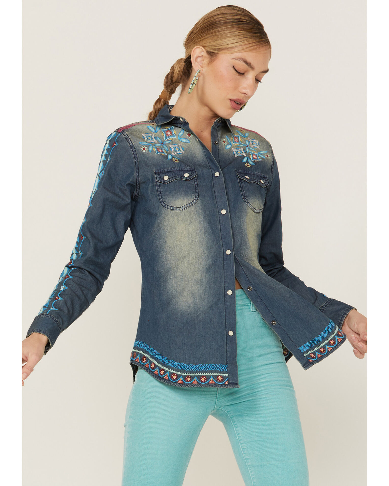 Embroidered denim hotsell shirt womens
