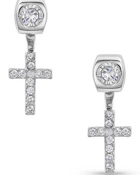 Image #1 - Montana Silversmiths Women's Star Lights Faith Cross Earrings, Silver, hi-res