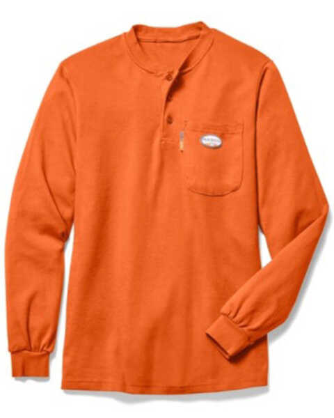 Rasco Men's Solid Pocket Long Sleeve Work Henley Shirt, Orange, hi-res